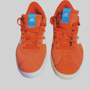 Adidas sneaker orange/red w/white stripes women's sz 9.5
